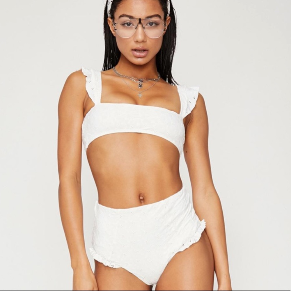 White ruffled bikini set